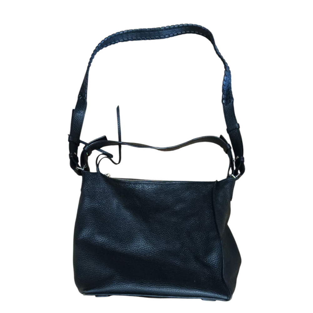 Black Pebbled Leather ALLSAINTS bucket shoulder bag - Picture 1 of 10